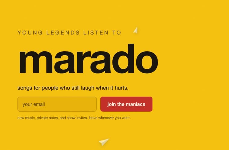 The sign-up form on maradomusic.com